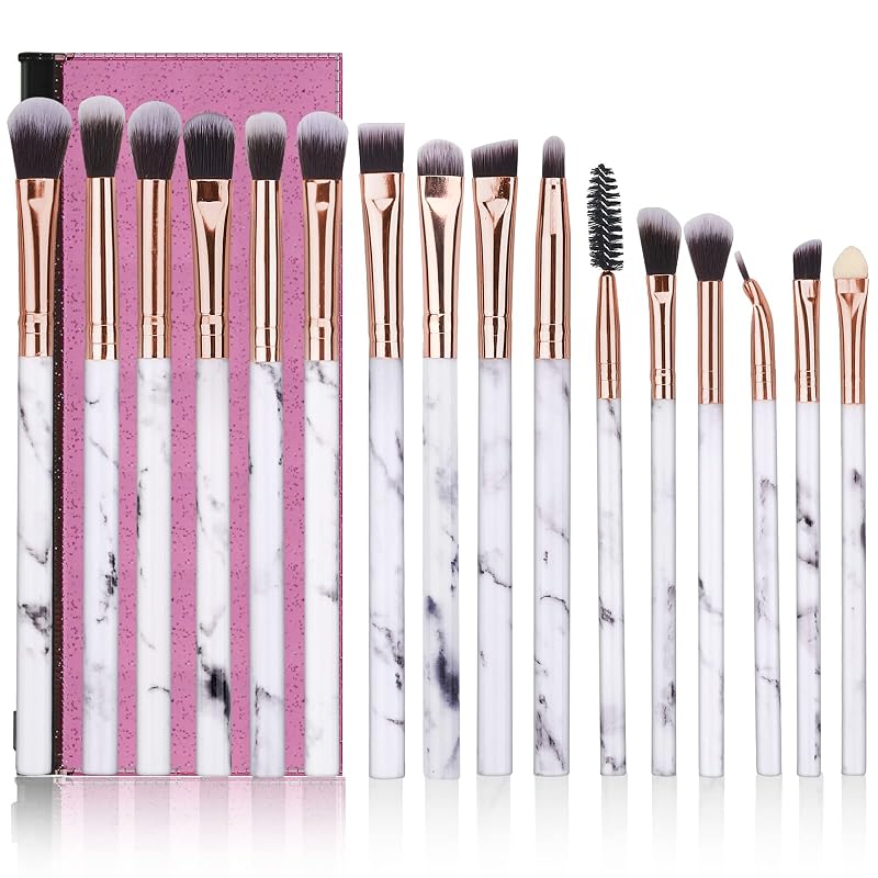 Kit de 16 pincéis para maquiagem dos olhos DUAIU com cabos de acrílico e nécessaire rosa