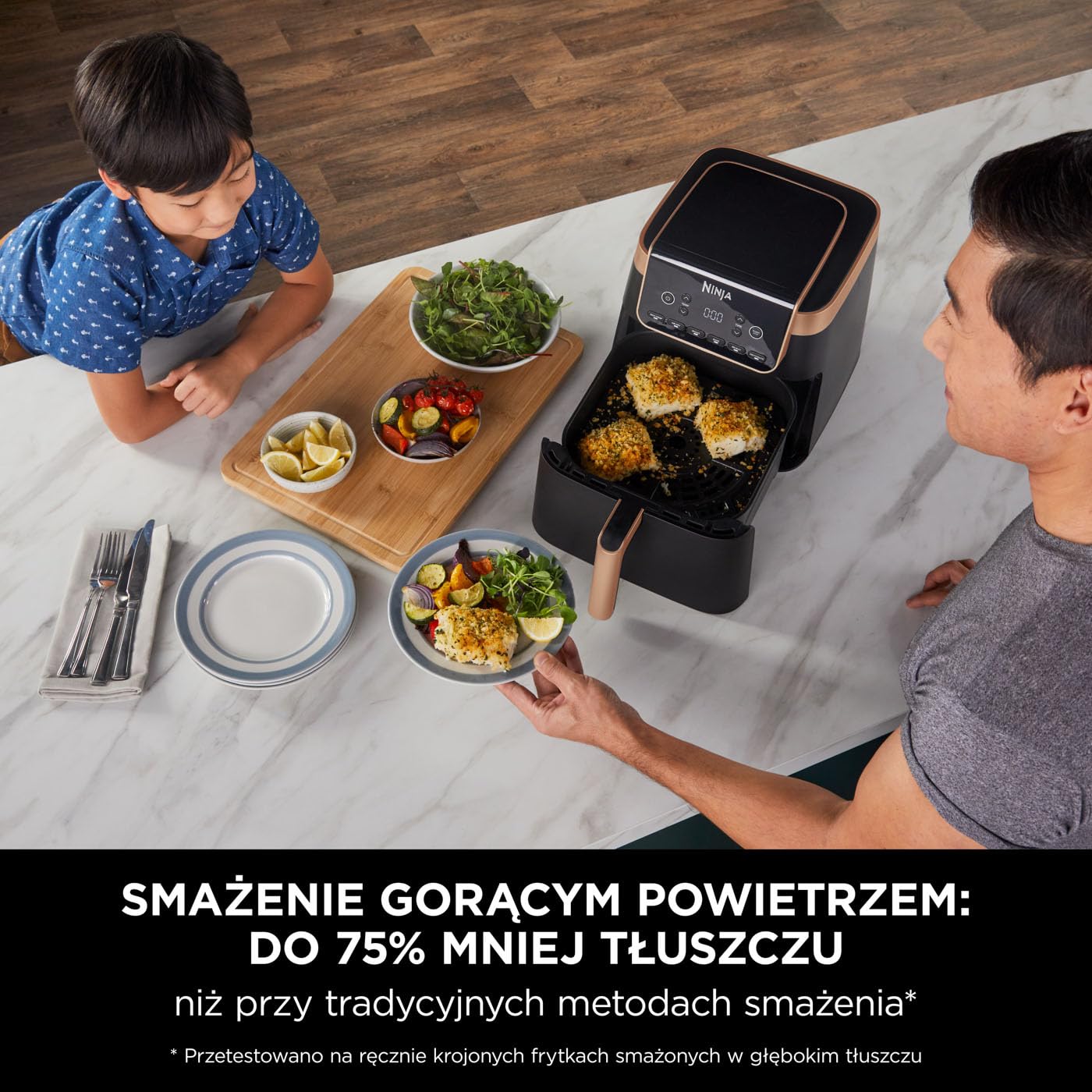 Ninja Air Fryer MAX PRO Frytkownica beztłuszczowa 6,2 l, nie używa oleju, jedna duża kwadratowa szuflada, rozmiar rodzinny, powłoka nieprzywierająca, kosz i talerz na chrupiące dania, AF180EUCP