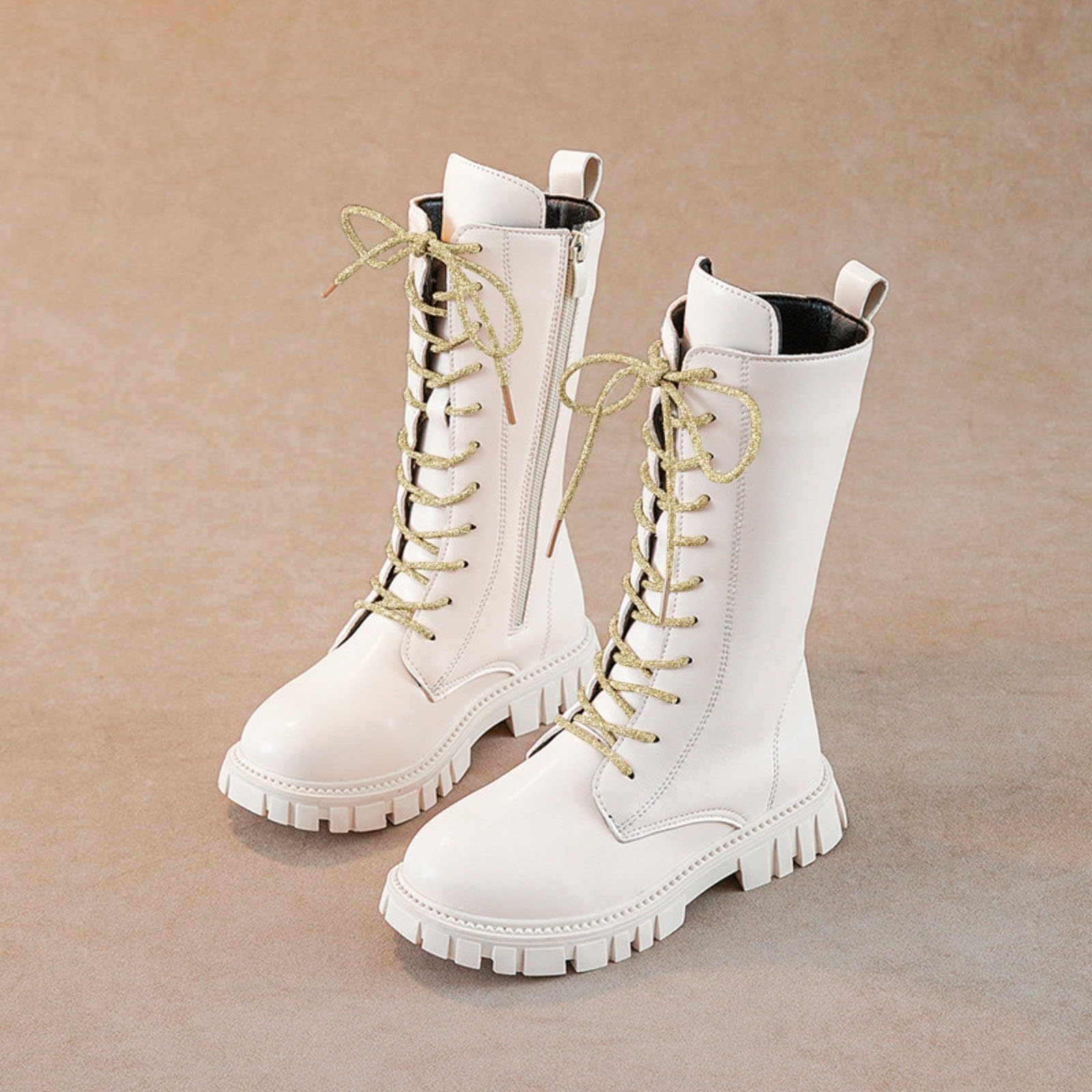Stivali per Bambini E Ragazze, Imbottiti, in Pelle, Classici Stivali Invernali con Cerniere Laterali, Eleganti Caldo Peluche Alto Scarpe, Suola Spessa Antiscivolo Neve Stivaletti