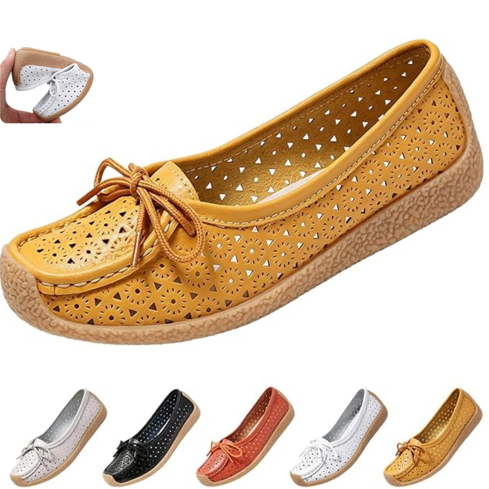 Mocasines de piel con tacón de cuña para mujer