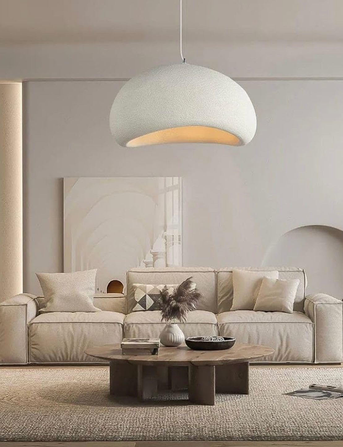 Modern Cloud Shaped Pendant Light (size 40cm), White Dome Hanging Light, Handmade Resin Material, Minimalist Contemporary Style Light - Living Room, Bedside, Kitchen, Hotel, Cafe (with Bulb) Size 40cm-image-37