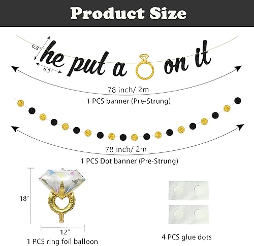 Miniatura 2 de Juego de suministros de decoración de fiesta de compromiso juego de pancarta de He Put a Ring on It globos de anillo y pancarta de puntos dorados y