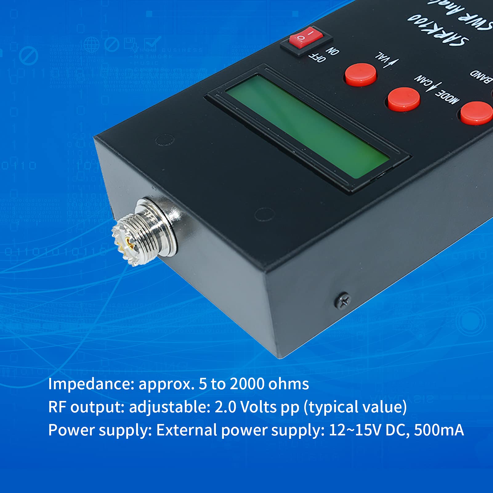 Analizzatore Di Antenne, SARK100 Analizzatore per Antenna Power SWR Meter e Frequenzimetro per La Misurazione Della Capacità Di Impedenza 1-60 Mhz