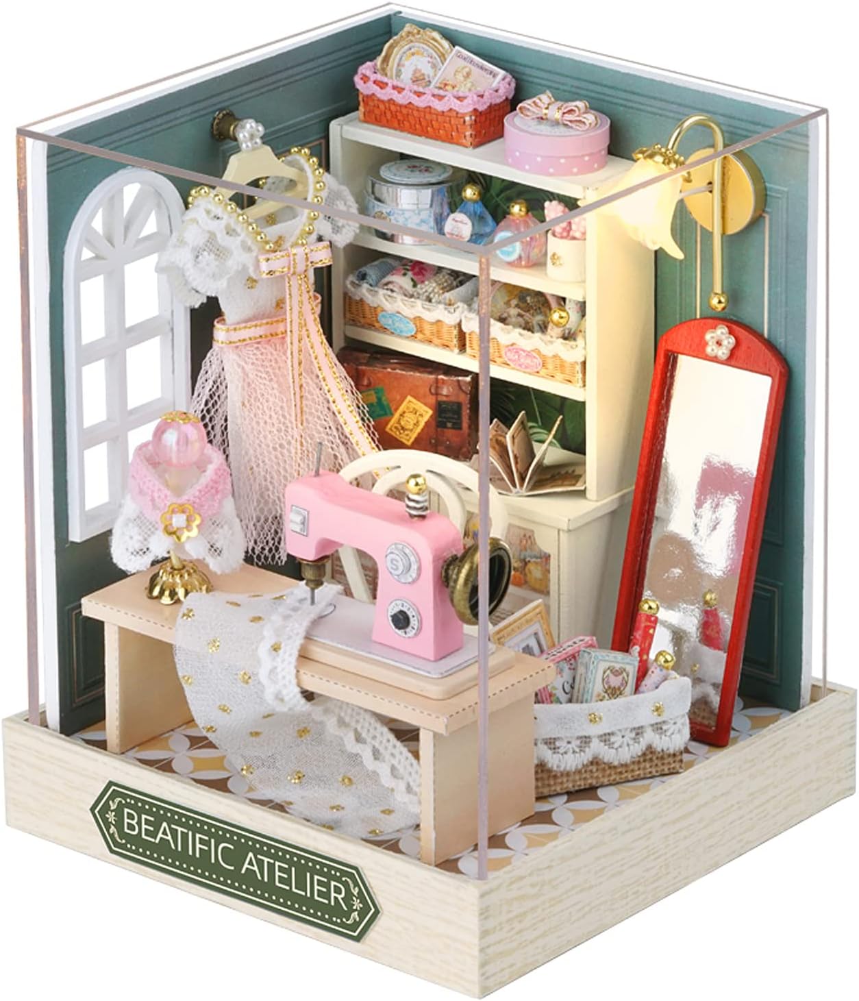 DIY Doll House Miniature Furniture Wooden House Kit with Dust Cover & LED Light and Accessories - New Three Styles QT Series Dollhouse (QT047)