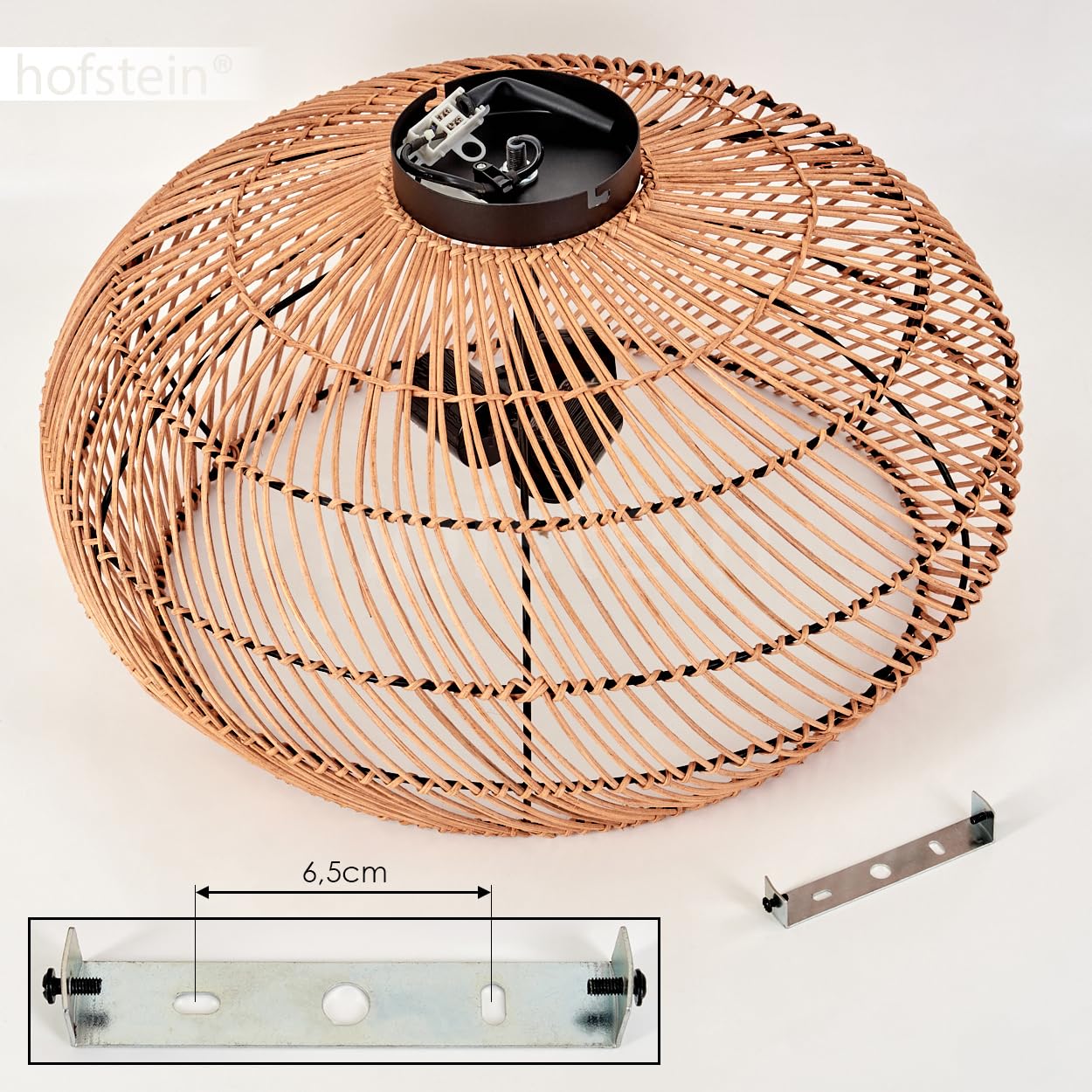 Lampa sufitowa Brandala, nowoczesna lampa sufitowa z metalu/rattanu w kolorze czarnym/naturalnym, lampa sufitowa w stylu boho ze wspaniałym efektem świetlnym na suficie, Ø 50 cm, 3-żarówkowa, 3 x E27,