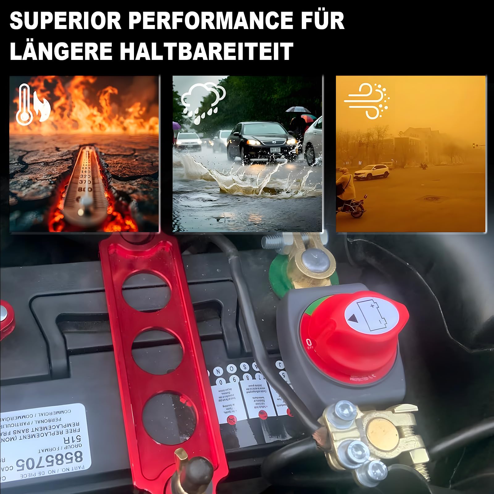 Autobatterie Trennschalter 12V-48V 200A, 180° drehbarer Batteriehauptschalter ON-OFF mit Flammhemmendem Gehäuse für Auto LKW Boot Wohnwagen Motorrad