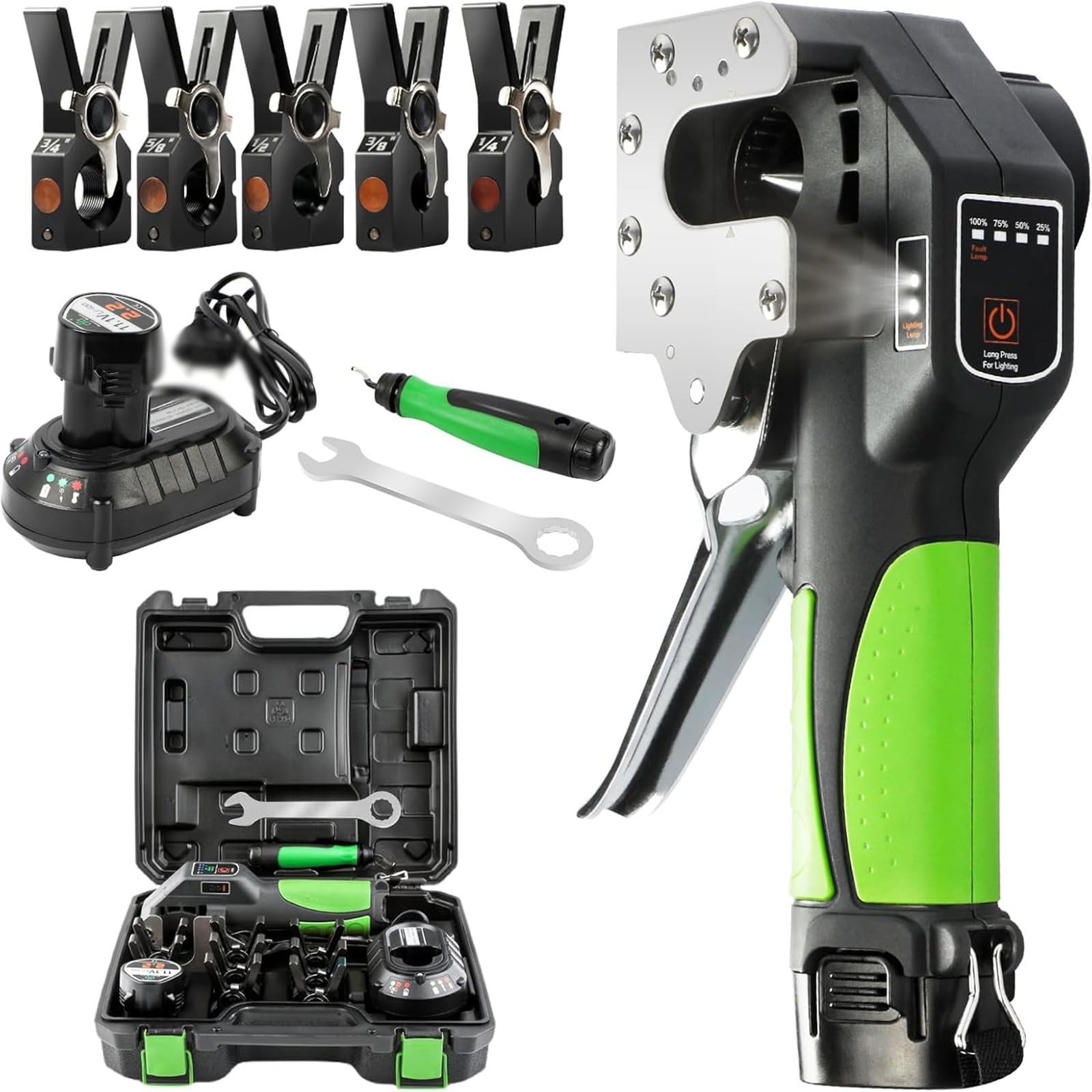 Kit de abocardador eléctrico inalámbrico, expansor de tuberías hidráulico eléctrico, 8 cabezales intercambiables, para reparación de sistemas de AIRE acondicionado y refrigeración.