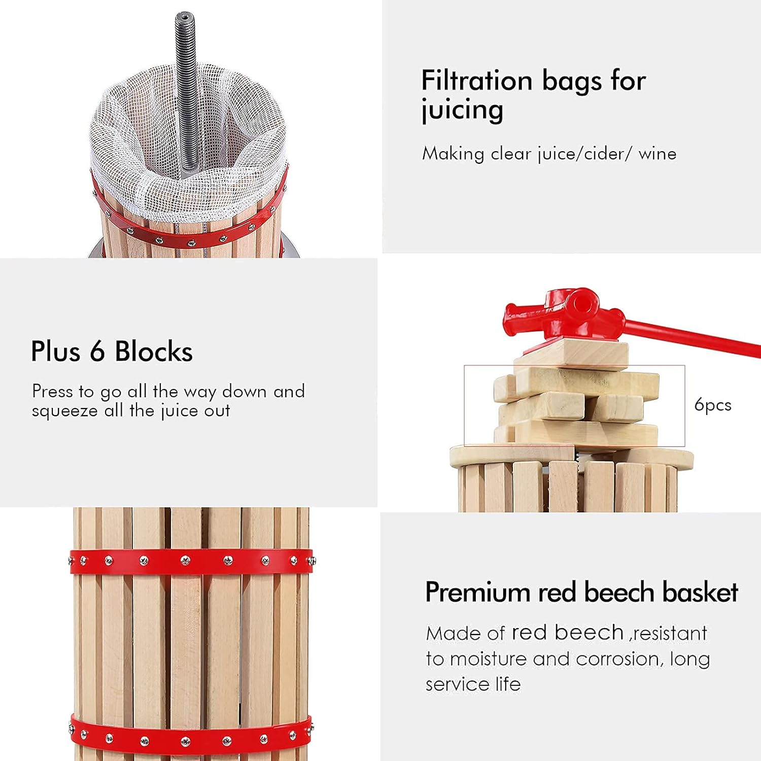 Fruit Wine Press and Crusher,100% Nature Apple&Grape&Berries Crusher Manual Juice Maker for Kitchen