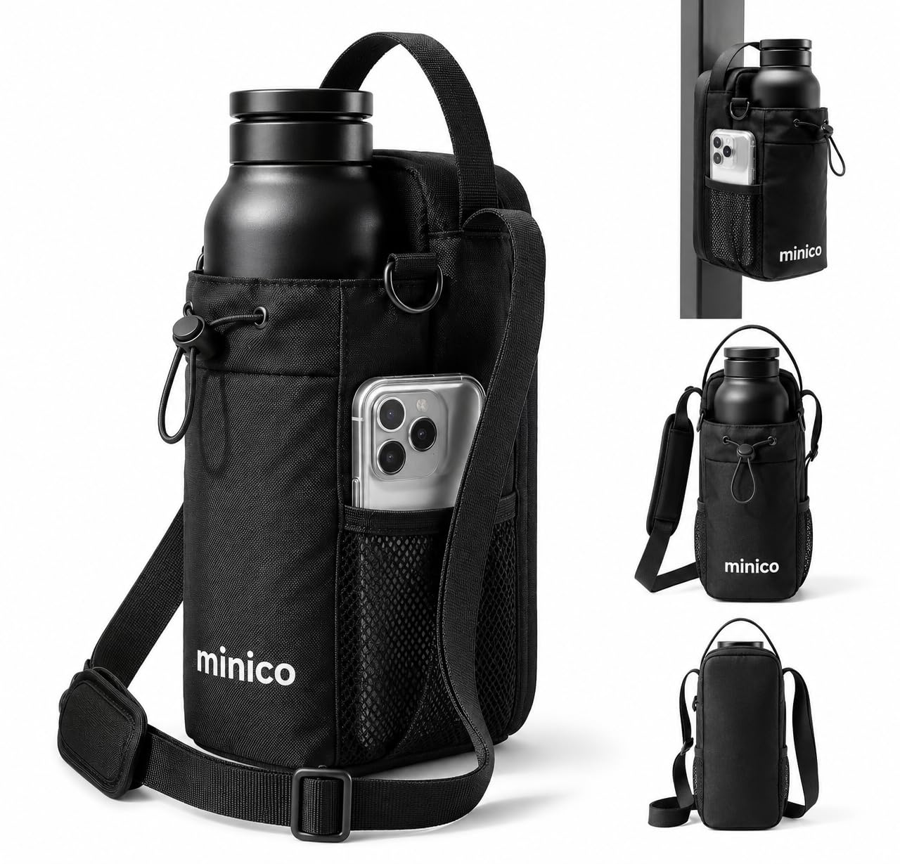 Minico Magnetic Bag Company - Bottle Sling for Men and Women | Gym Bag for Travel, Work, and Sports | Keep Items Off Dirty Floor with Magnetic Attachment, Black, Bottle Bag Gym Sling-image-34