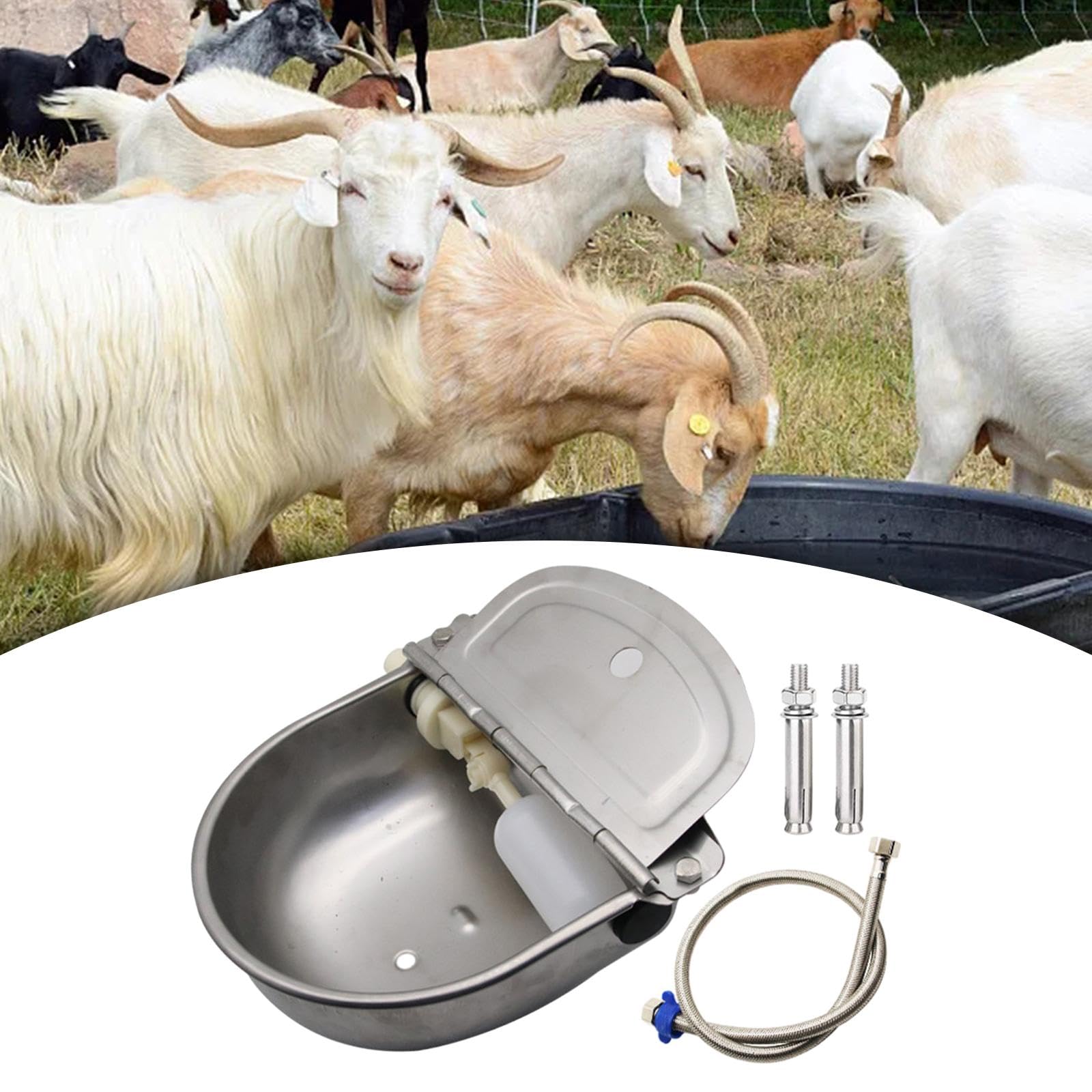 Automático Animal Comedero y Abrevadero de Acero Inoxidable Grueso Dispensador Funcional con Válvula Flotante Segura para Ovejas Caballos, con Orificio y Tubería
