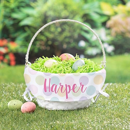 Miniatura 8 de Cesta de huevos de Pascua personalizada para él con asa y nombre personalizado, forros de cesta de Pascua de lunares, cesta blanca, cestas de Pascua