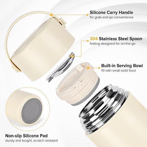 Miniatura 4 de Termo para comida caliente, tarro térmico de comida de 35 onzas, recipiente térmico de comida con boca ancha aislado con cuchara para adultos