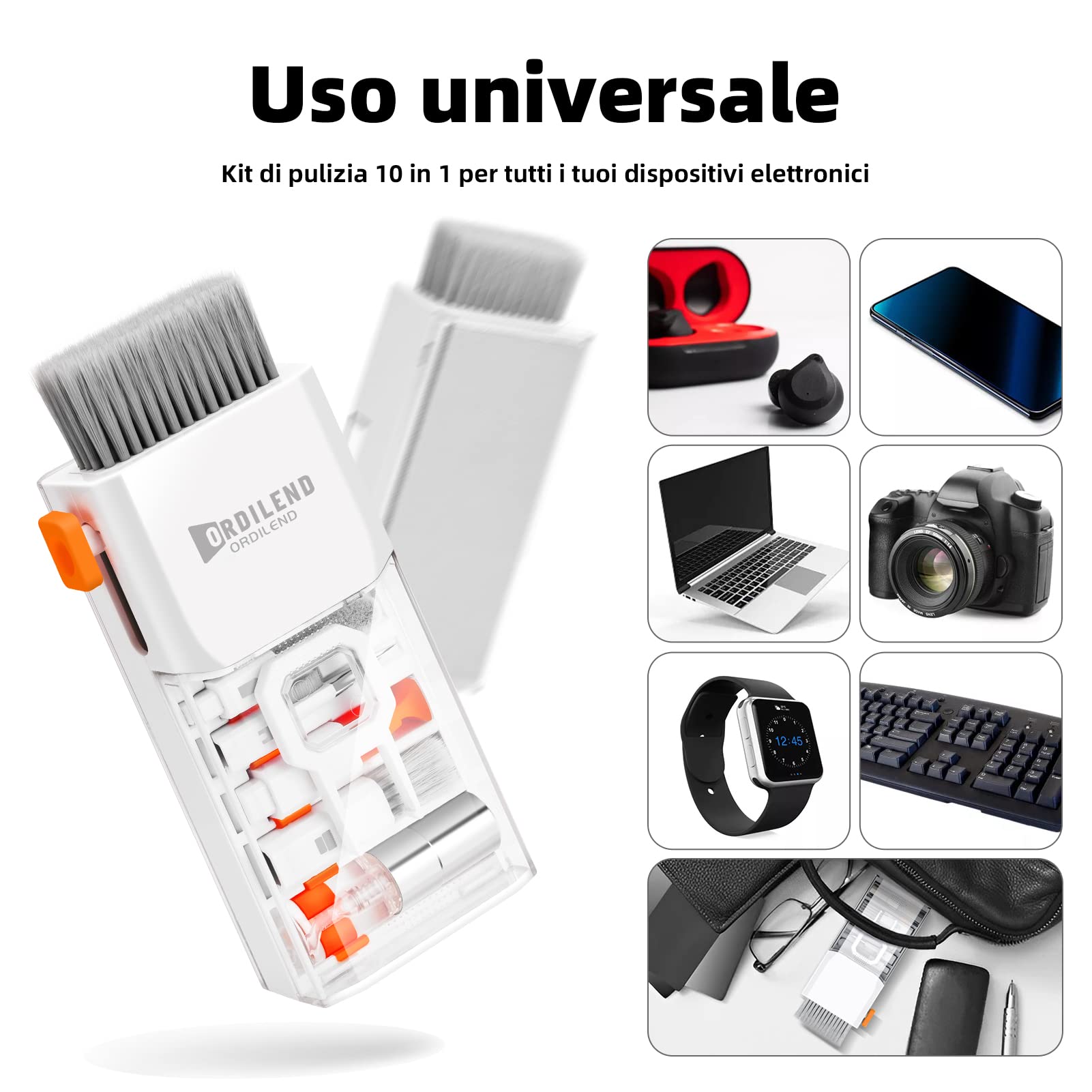 Ordilend Kit di Pulizia per iPhone Airpods Tastiera Laptop Screen Cleaner PC Computer Tablet Camera Lente Earbuds Bianco