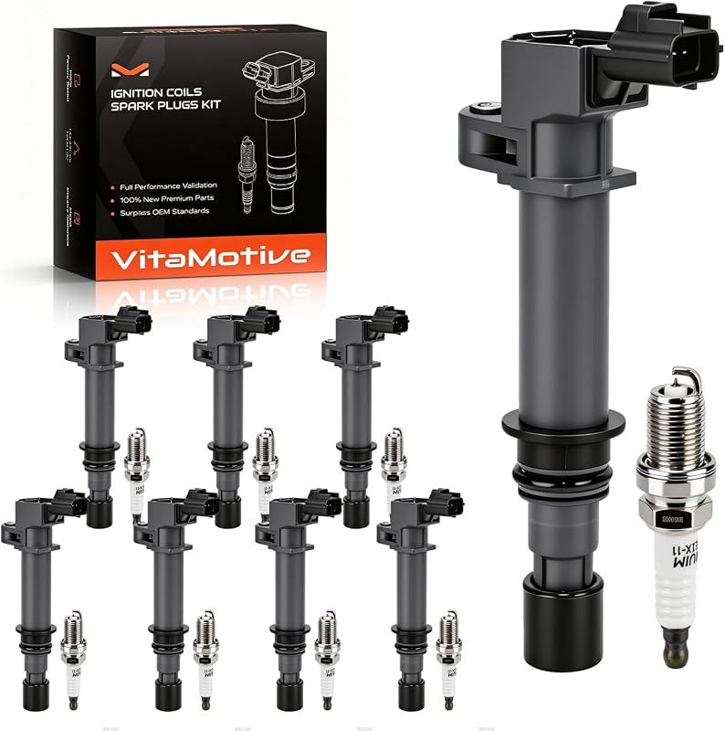 Kit de bobinas de ignição e velas de irídio VitaMotive para Dodge, Jeep 3.7L e 4.7L – 8 bobinas e 8 velas