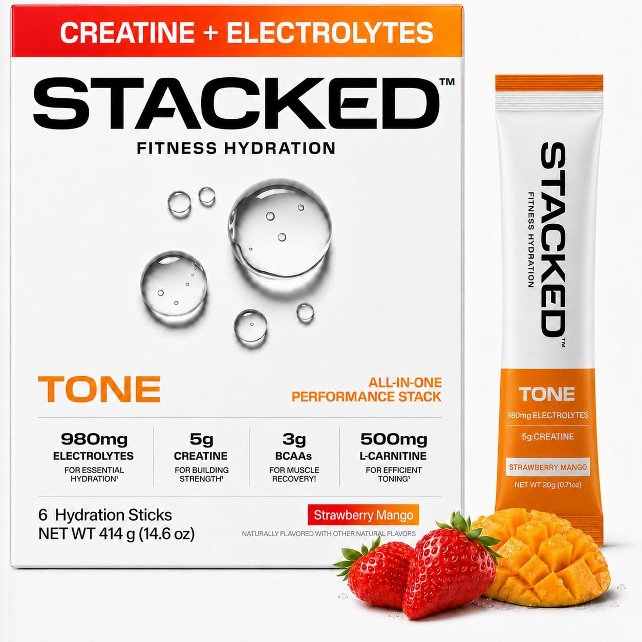 STACKED FITNESS HYDRATION Suplemento para Treino com Creatina Monohidratada 5 g e Eletrólitos 980 mg, 6 sachês