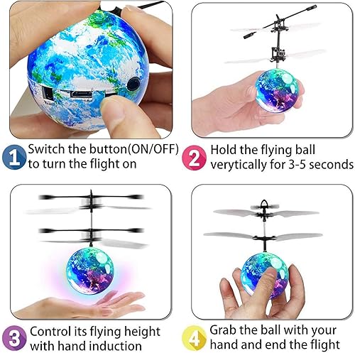 Miniatura 4 de Paquete de 2 juguetes de bola voladora para niños, juguetes voladores a control remoto para niños y niñas, regalos de cesta de Pascua Tierra Luna