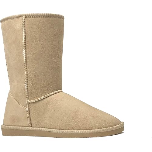 REDVOLUTION Women's Suede Faux Fur Mid-Calf Classic Winter Boots Rubber Sole