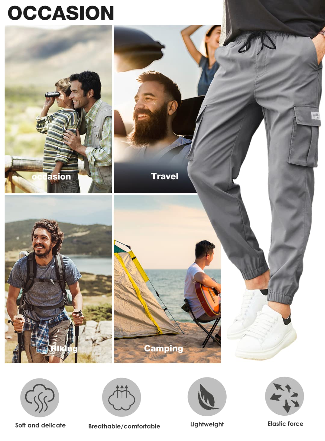 Elegancity Hommes Pantalons de Jogging Pantalons Cargo Pantalons de Sport avec 6 Prises S-XXL