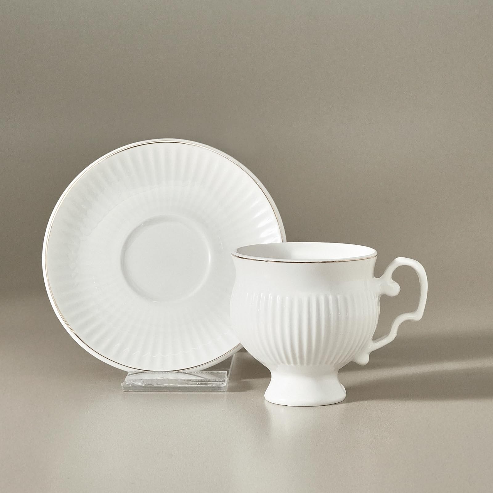 KARACA Set di 6 tazzine da caffè in porcellana, 12 pezzi, 100 ml, oro bianco, design moderno