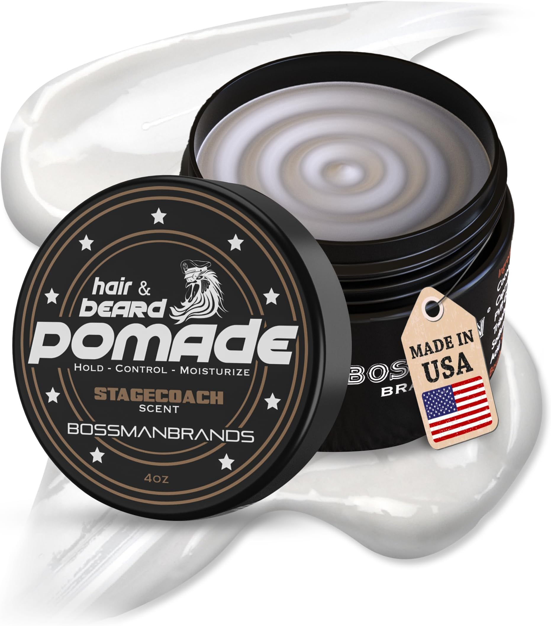 Bossman Hair & Beard Pomade for Men (Stagecoach Scent) – Medium Hold & Moisturizing for Hair, Beard & Mustache Styling – Made in USA