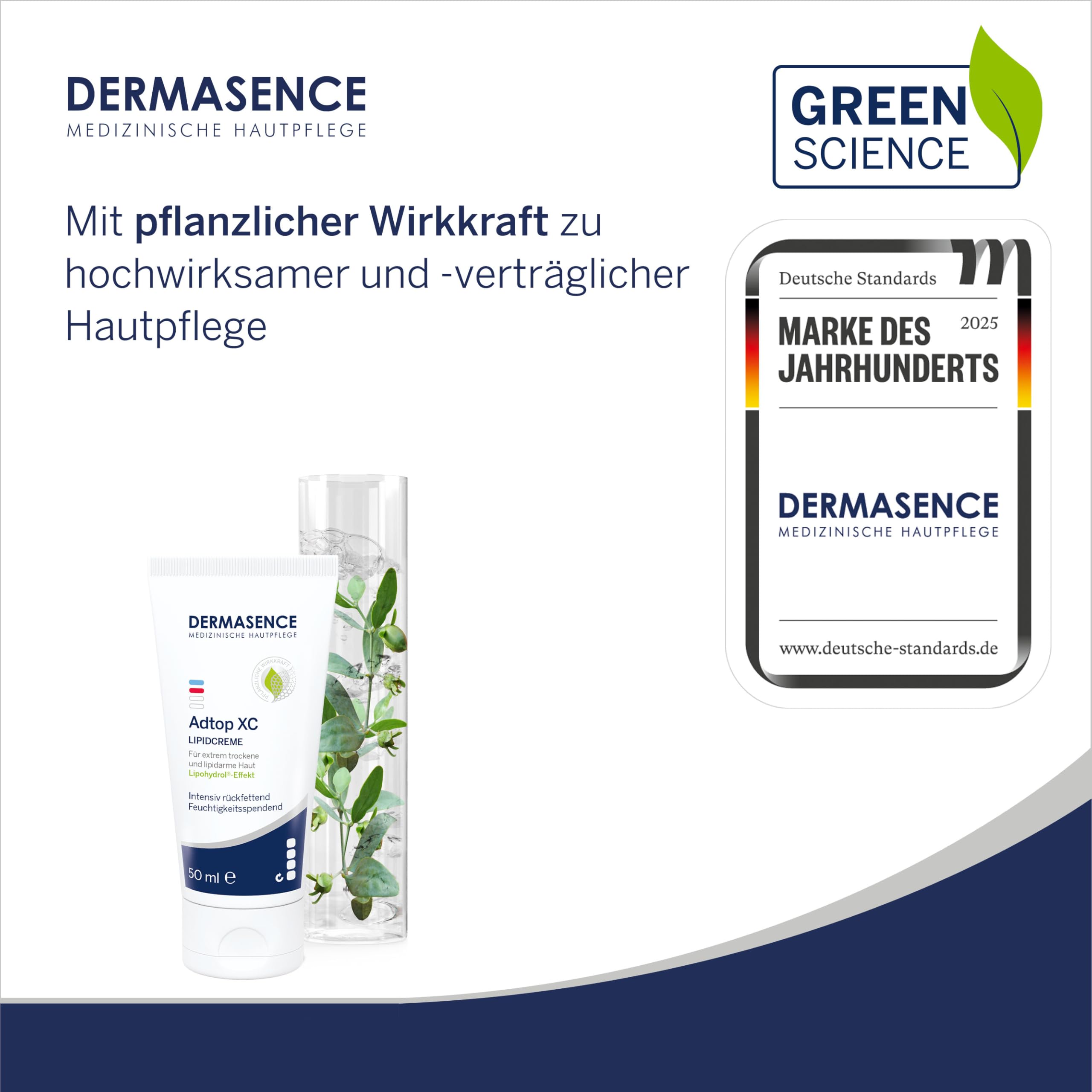 DERMASENCE Adtop XC Lipidcreme, 50 ml, Pflege bei extrem trockener und rissiger Haut, mit Ceramiden und Jojobaöl, beruhigend bei Juckreiz, parfümfrei, vegan, für Kinder und Erwachsene geeignet