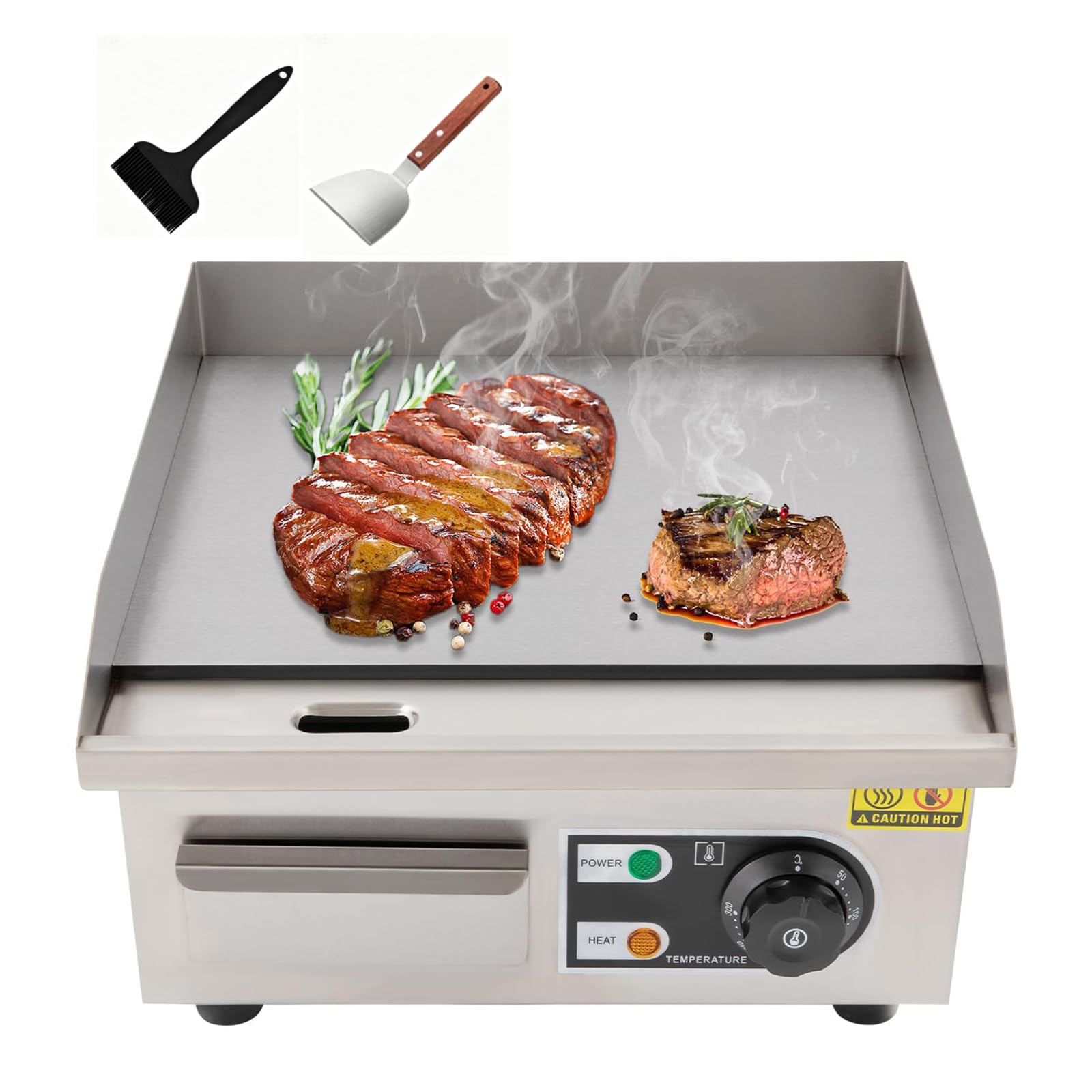 Griglia Elettrica Commerciale, Piastra Piana Da Banco 1500W Con Temperatura Regolabile 50-300℃ E Superficie Antiaderente, Griglia In Acciaio Inox Per Cucina Attività E Catering