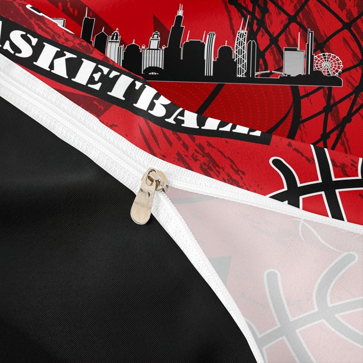 jejeloiu Basketball Duvet Cover Boys Girls Full Size Gaming Sports Bedding Set Women Men Basketball City Comforter Cover Ball Games Bedclothes Red Black