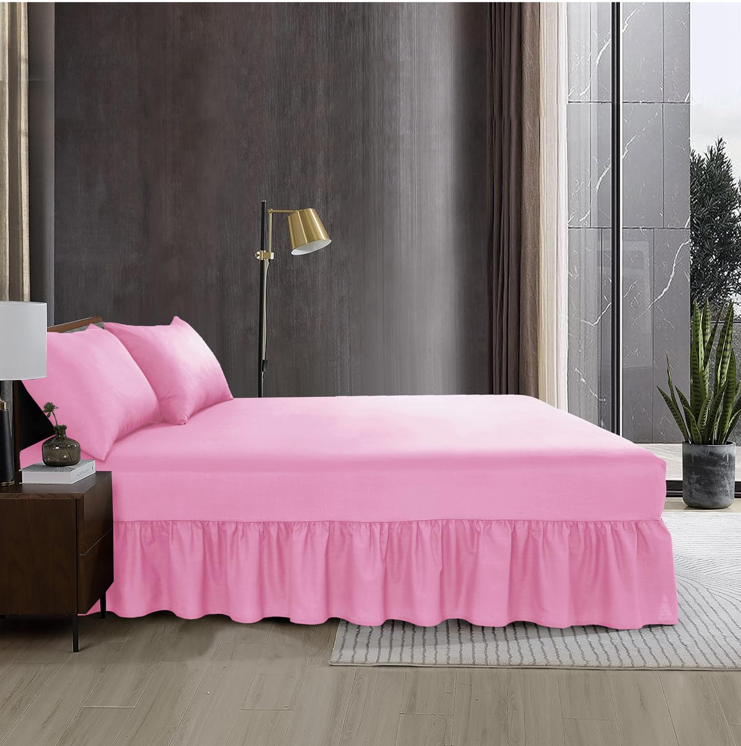 Premium Valance Fitted Sheets with Elegant Ruffles – Wrinkle-Free, Durable Bed Skirts for All Mattress Sizes, Easy to Install (BABY PINK, KING)