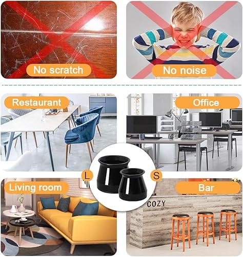 Miniatura 17 de 16 protectores para patas de silla para suelos de madera dura, Almohadillas de fieltro de silicona, antideslizantes, Fundas de patas de mesa