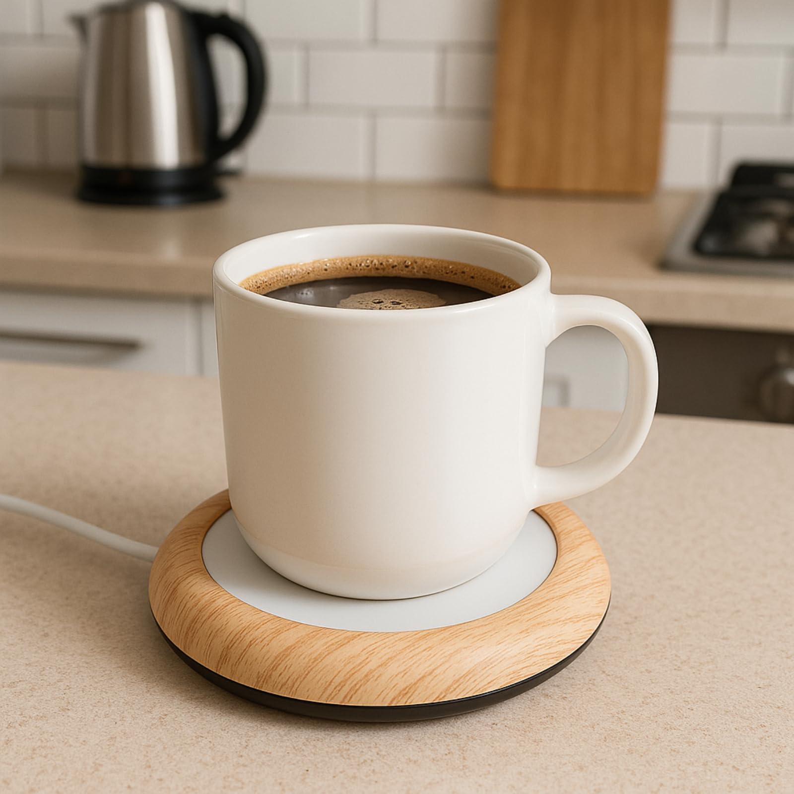 Coffee Warmer For Desk Cordless Mug Warmer, Coffee Mug Warmer Usb Wood Grain Cup Warmer Heat Beverage Mug Mat Office Tea Coffee Heater Pad, Coffee Warmer For Desk Keeps Drinks Soups Warm, Home, Office