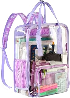 VASCHY Clear backpack for Women, Heavy Duty Transparent See Through Stadium Approved Square Backpack for Teen Girls Bookbag Schoolbag Unicorn