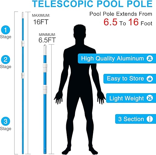 Miniatura 2 de BLIKA Poste telescópico de aluminio azul de 16 pies, grosor de 0.051 in, poste de piscina telescópico, postes de piscina profesionales para red de