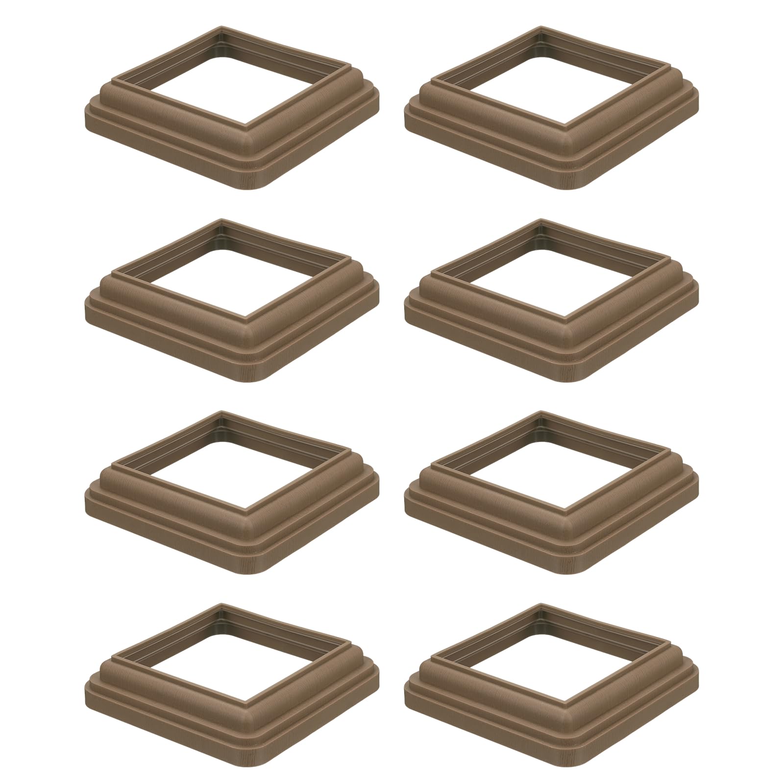 sourcing map 8Pcs Post Skirt, 4 x 4 Inch One-Piece Plastic Post Base Cover, Deck Post Base Cover Trim Skirt for Fence Wood Stair Handrail Railing Porch, Light Brown