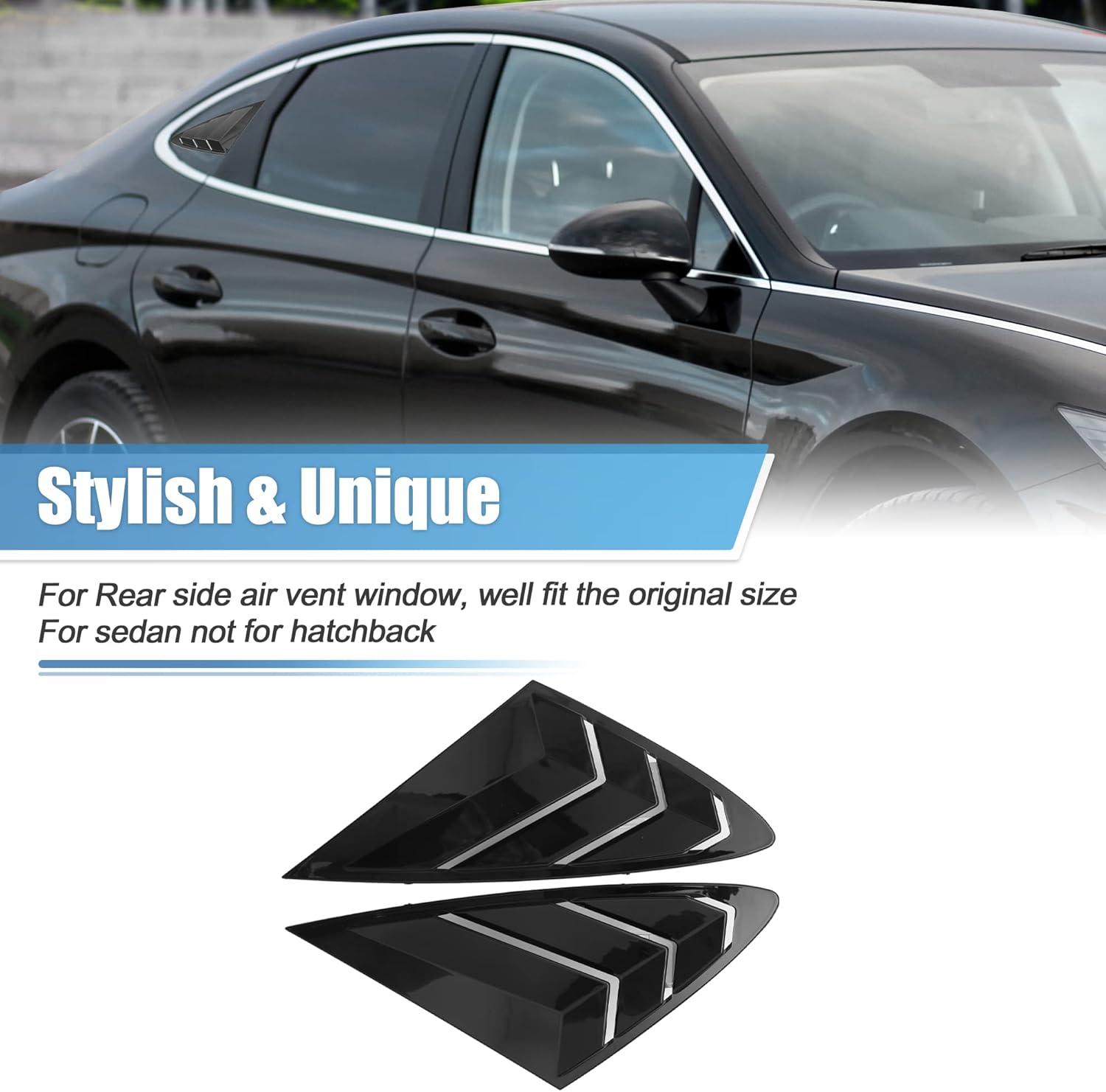 X AUTOHAUX 1 Pair for Hyundai Sonata DN8 2020-2022 Rear Side Window Louvers Air Vent Scoop Streamline Shades Cover Blinds Decorative Gloss Black