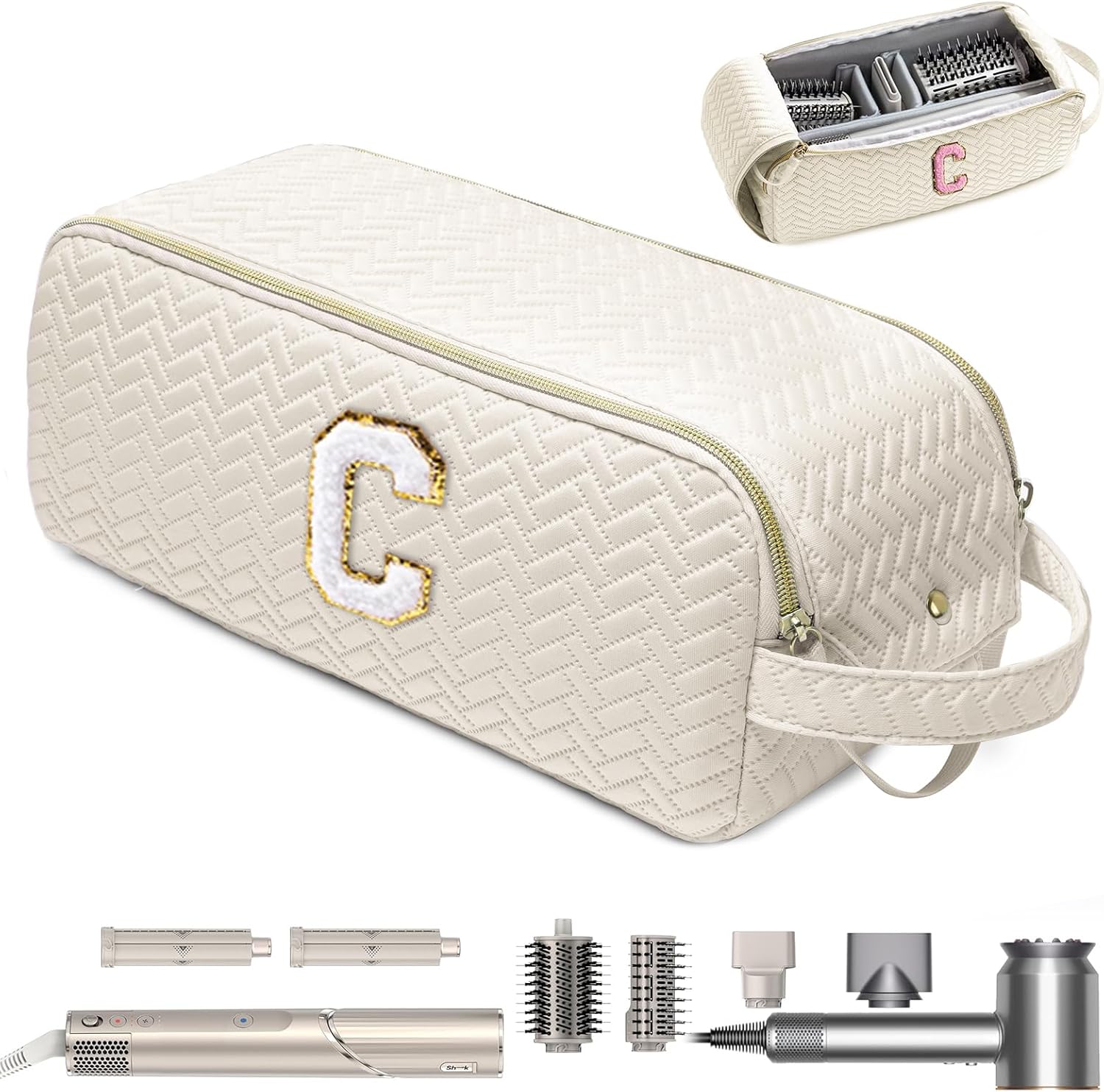 Initial Personalized Hair Tools Travel Bag Compatible with Shark FlexStyle, Revlon & Dyson | Hair Dryer Brush Organizer, Flat Iron, Curling Iron, Makeup & Cosmetic Bag for Travel Essentials Initial Personalized Hair Tools Travel Bag Compatible with Shark FlexStyle, Revlon & Dyson | Hair Dryer Brush Organizer, Flat Iron, Curling Iron, Makeup & Cosmetic Bag for Travel Essentials
