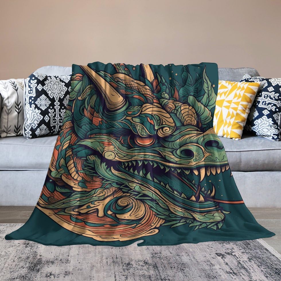 Couverture micro-polaire douce flanelle motif dragon plaid canapé lit