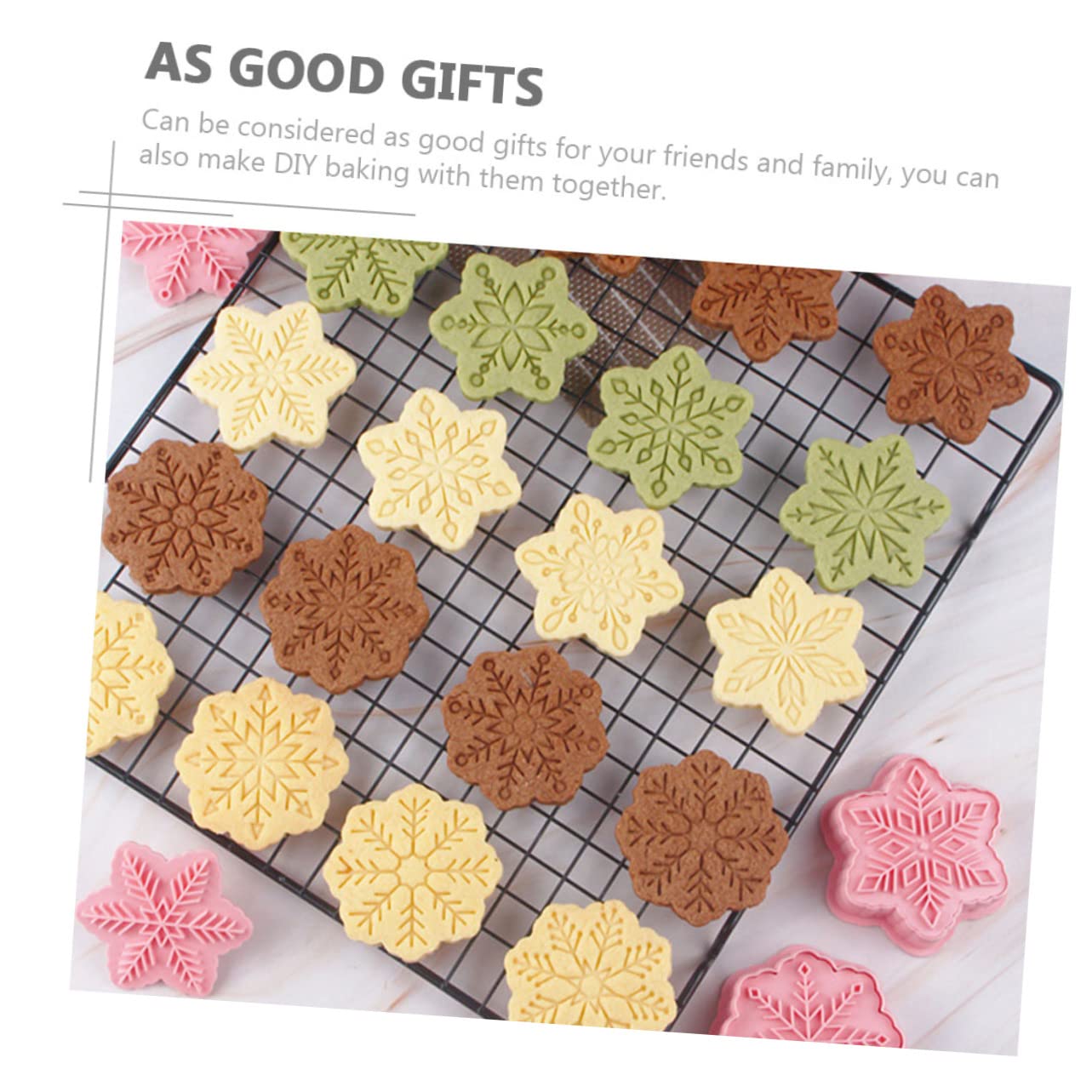 MAGICLULU 5 Sätze Schneeflocken-schablone Gebäckform Zum Aufdrücken 3d-cookie Kekspresse Kekse Weihnachtsbacken Weihnachts Backform Keksform Aus Kunststoff Backzubehör Pp Rosa 18 Stück * 5