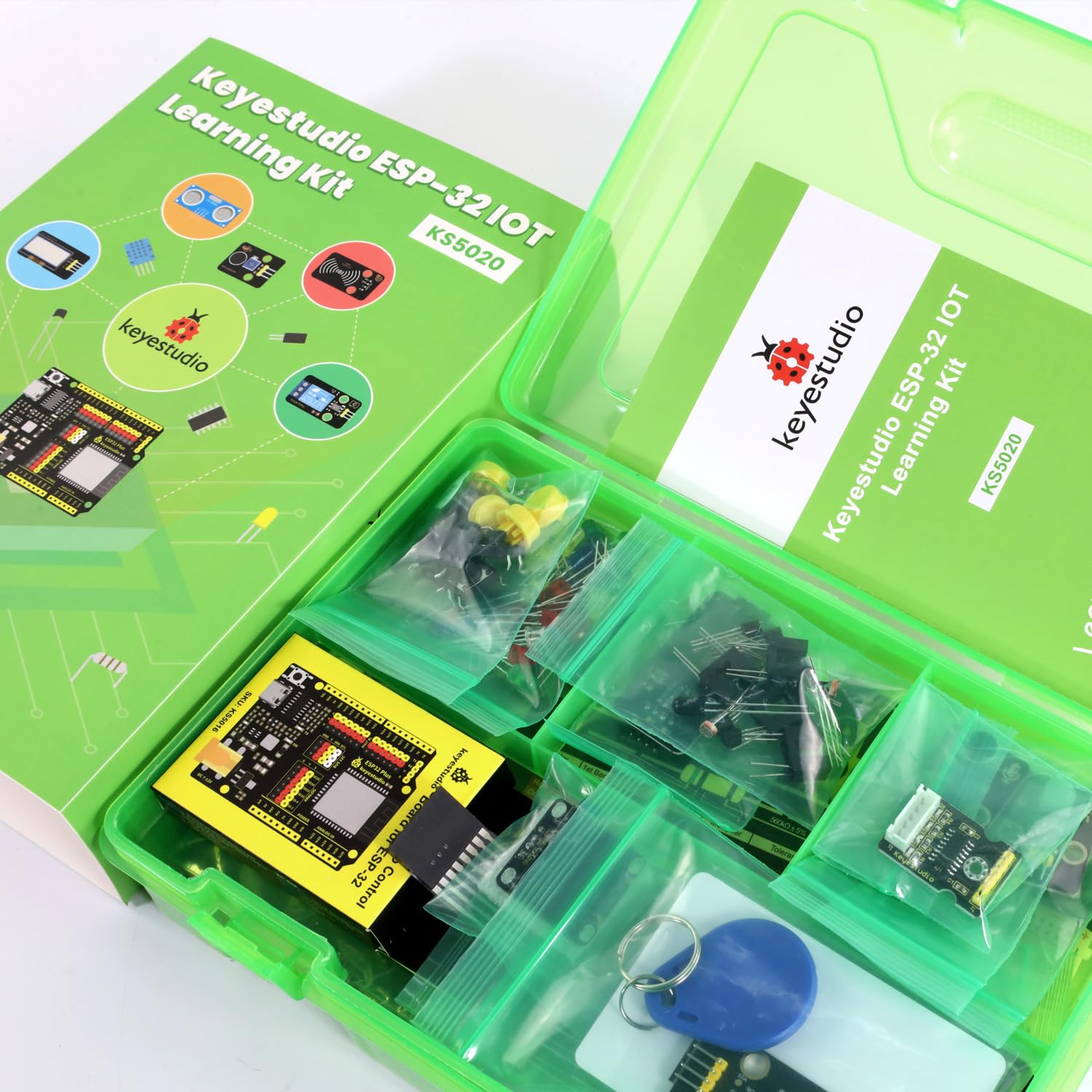 KEYESTUDIO ESP32 Kit di apprendimento IoT con oltre 60 progetti, tutorial Arduino e MicroPython, modulo WiFi Bluetooth, kit completo di componenti elettronici per principianti, produttori ed educatori