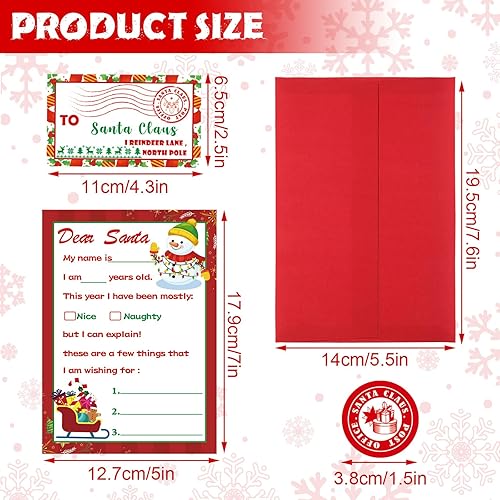 Miniatura 5 de Kit oficial de 192 piezas de carta a Papá Noel, incluye 48 tarjetas de Navidad con 48 sobres rojos a juego, 48 sellos, 48 calcomanías de 5 x 7