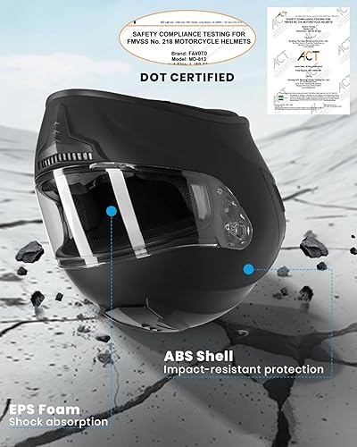 Miniatura 3 de Favoto Motorcycle Full Face Helmet DOT Approved, Lightweight ABS Shell, Anti-Fog Film Included, Flip-Up Street Bike Helmet with Aerodynamic Design