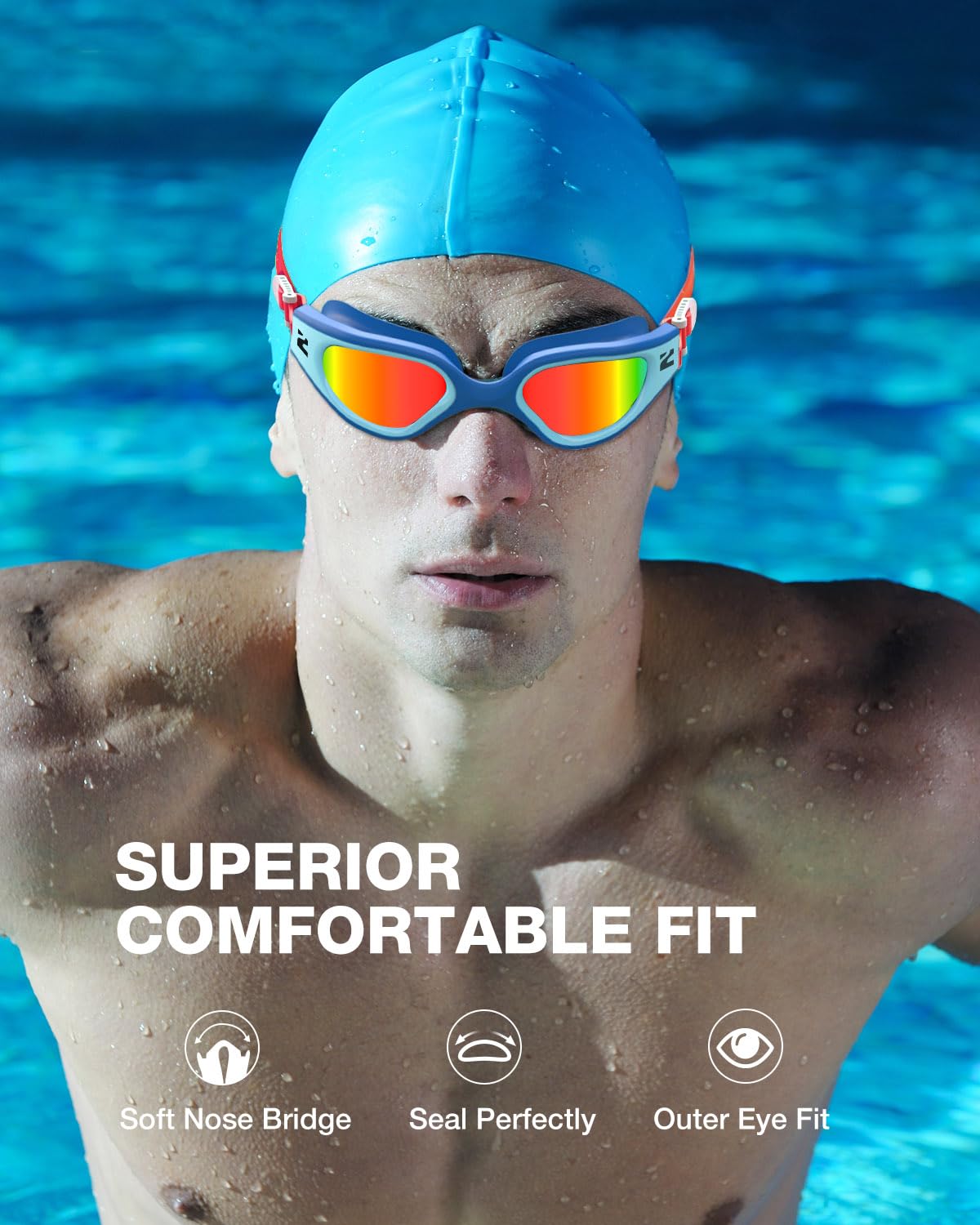 ZIONOR G1 Lite - Gafas de natación polarizadas con 3 pares de tapones para los oídos, protección UV antivaho, gafas de natación para adultos, hombres, mujeres y jóvenes