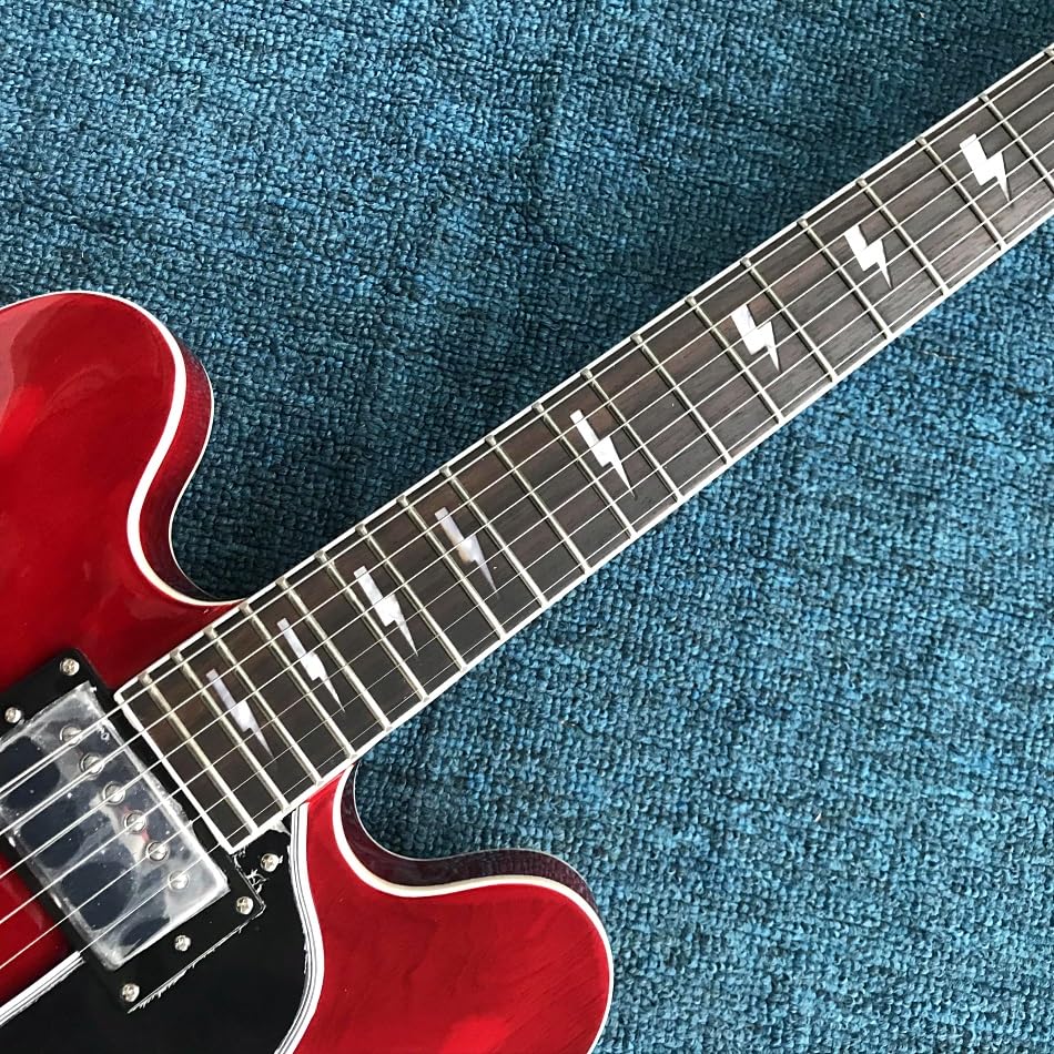 Chitarra elettrica Custom Red Jazz 335 con tastiera in palissandro e accessori cromati - Guitarra Electrica professionale personalizzata
