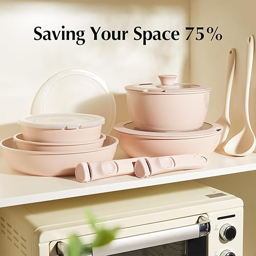 Miniatura 4 de Redchef Juego de sartenes y ollas antiadherentes, juego de utensilios de cocina de cerámica con asas desmontables, 16 piezas, juego de cocina de