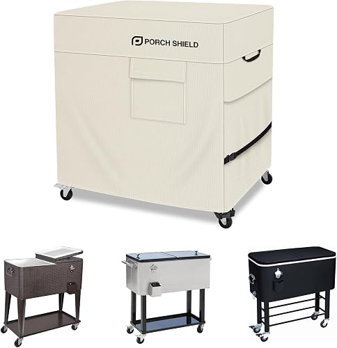 Porch Shield Waterproof Rolling 80-100 Qt Cooler Cart Cover Fits Most Patio Ice Chest Party Cooler (Light Tan, 32"L x 18"W x 30"H)