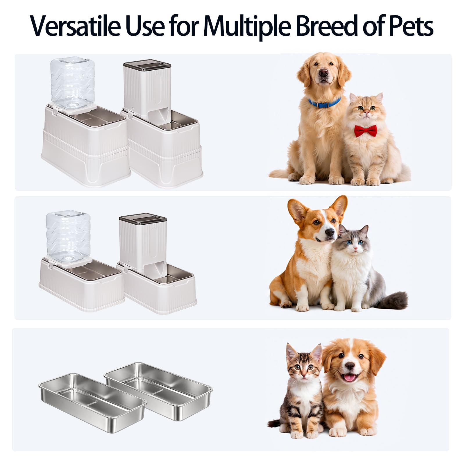 Erhöhtes Hundefutter und Wassernapf Set Schwerkraft Automatisches Nachfüllen, Große Hunde Edelstahlnäpfe mit Boden, Erhöhter Hundefutterspender & Wasserflasche für Hunde, Katzen, Tragbarer