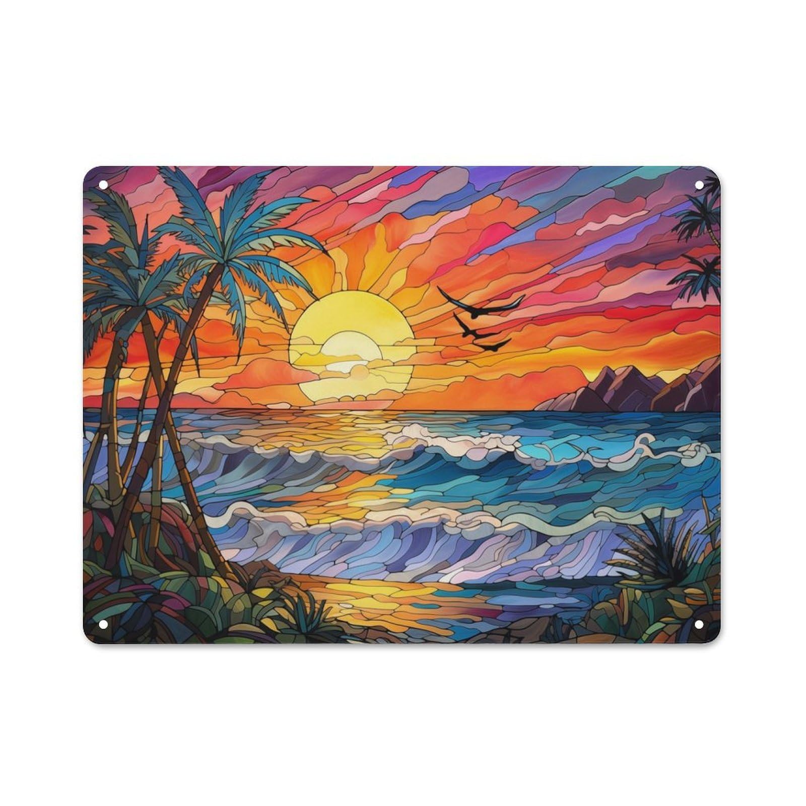 Junmoney Style-16 Stained Glass Hawaii Urban Metal Wall Decor 30X40cm, Industrial Metal Sign For Flat, Bar, Studio Or Gallery Wall