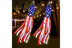 Patriotic Happy 4th of July Windsock Decorations: LED Lighted American Flag Windsocks for Yard Décor