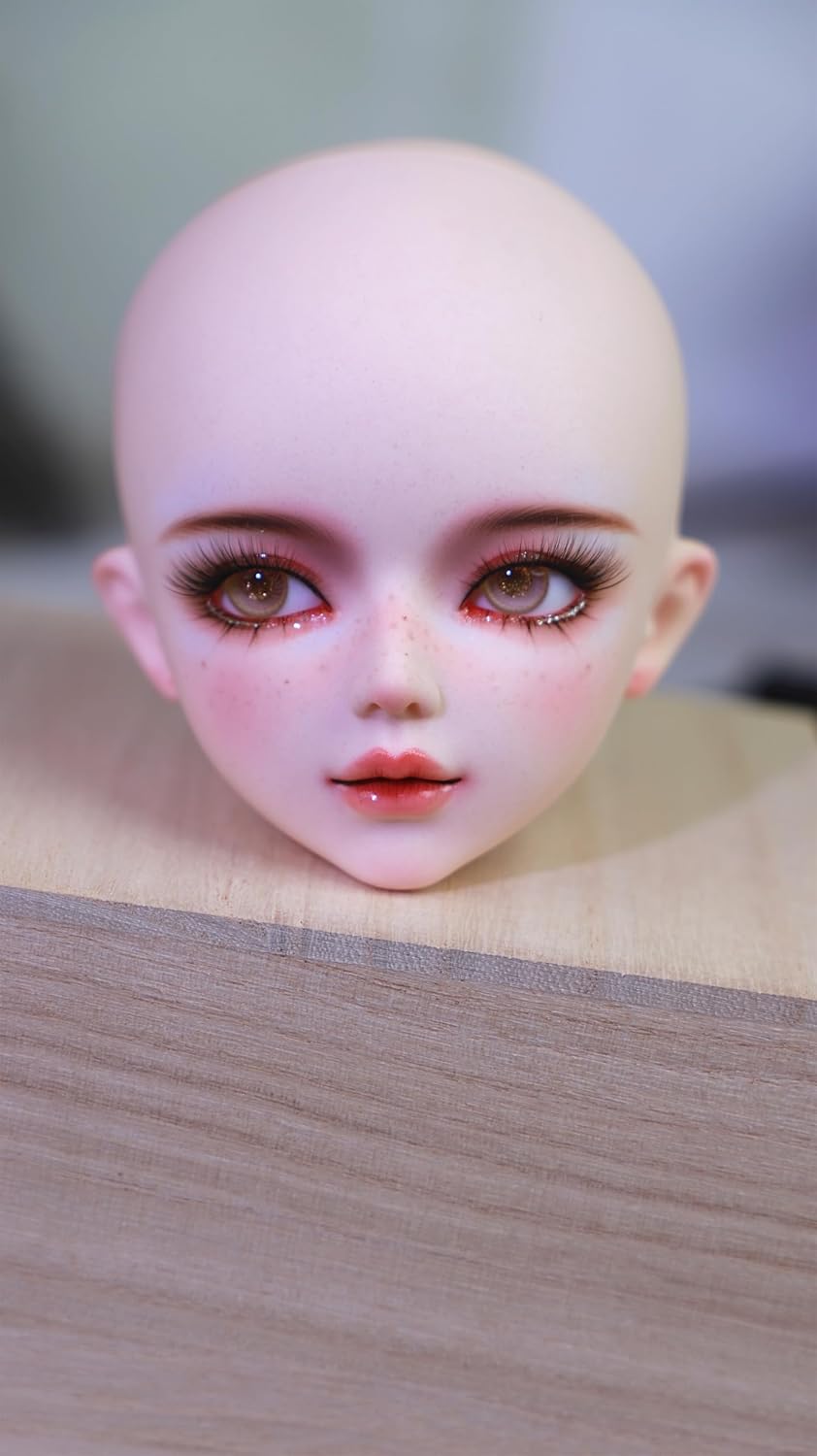 BJDDoll 1/3 Female Doll Head – Poseable Eyes, Handcrafted Makeup with Freckle Details, Head Circumference Approx. 22.5cm (8.86 Inches), Ideal for Collectors (Includes Head, Eyes)
