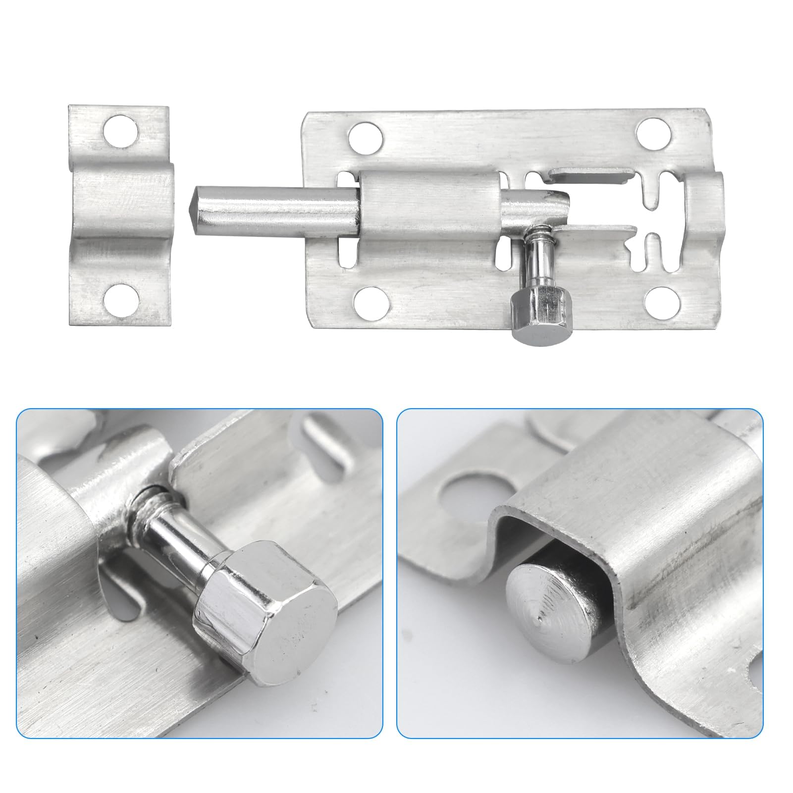 2 Pack Stainless Steel Sliding Bolt Latch Lock, 2 Inch (Silver), Door Bolts Lock Latch,Resistant Small Plate Latches For Securing Internal Doors For Bedrooms, Bathrooms, Cupboards And Storage Units - View #7