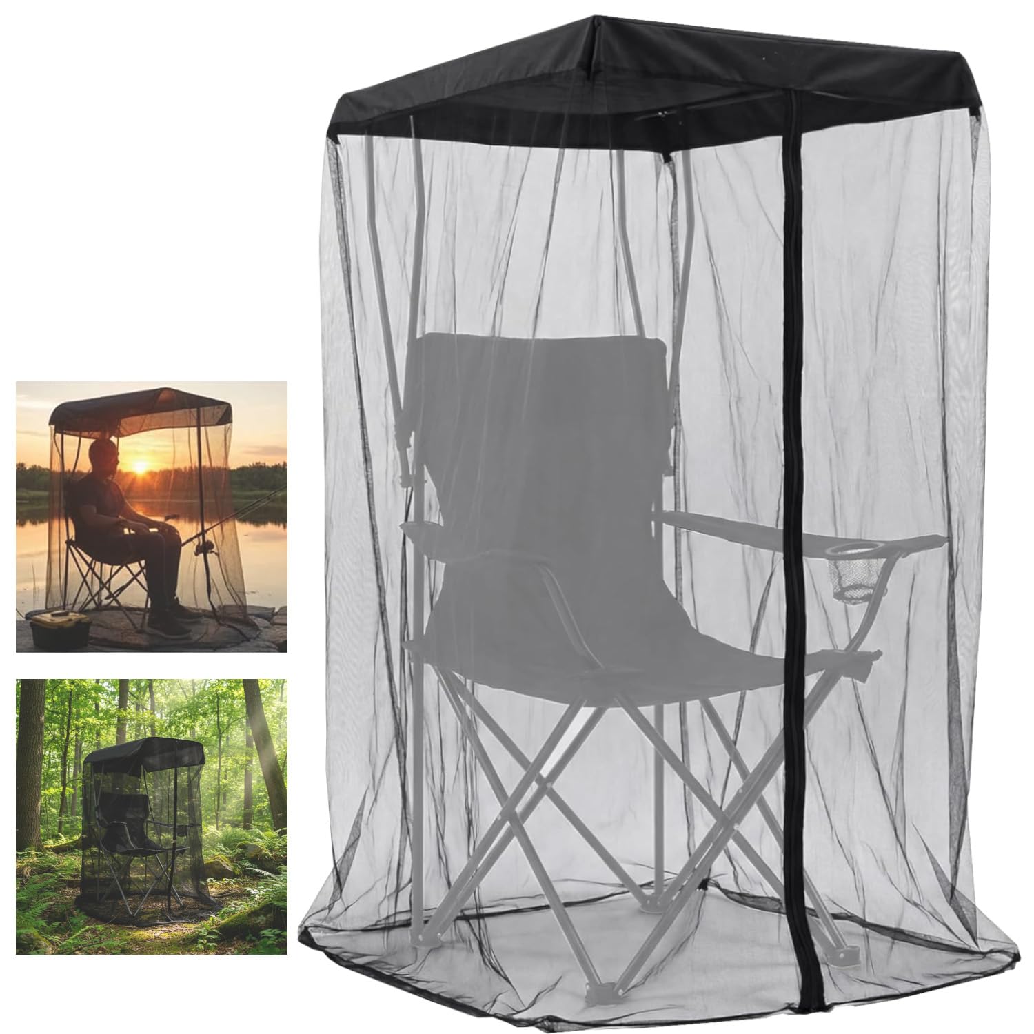 160CM Mosquito Net Cover for Canopy Chair, Bug Barrier Mosquitoes Mesh Tent with Waterproof Roof and Zipper, Mosquito Net Chairs Cover for Hiking Fishing,Hunting,Camping, Excluded Chair or Support
